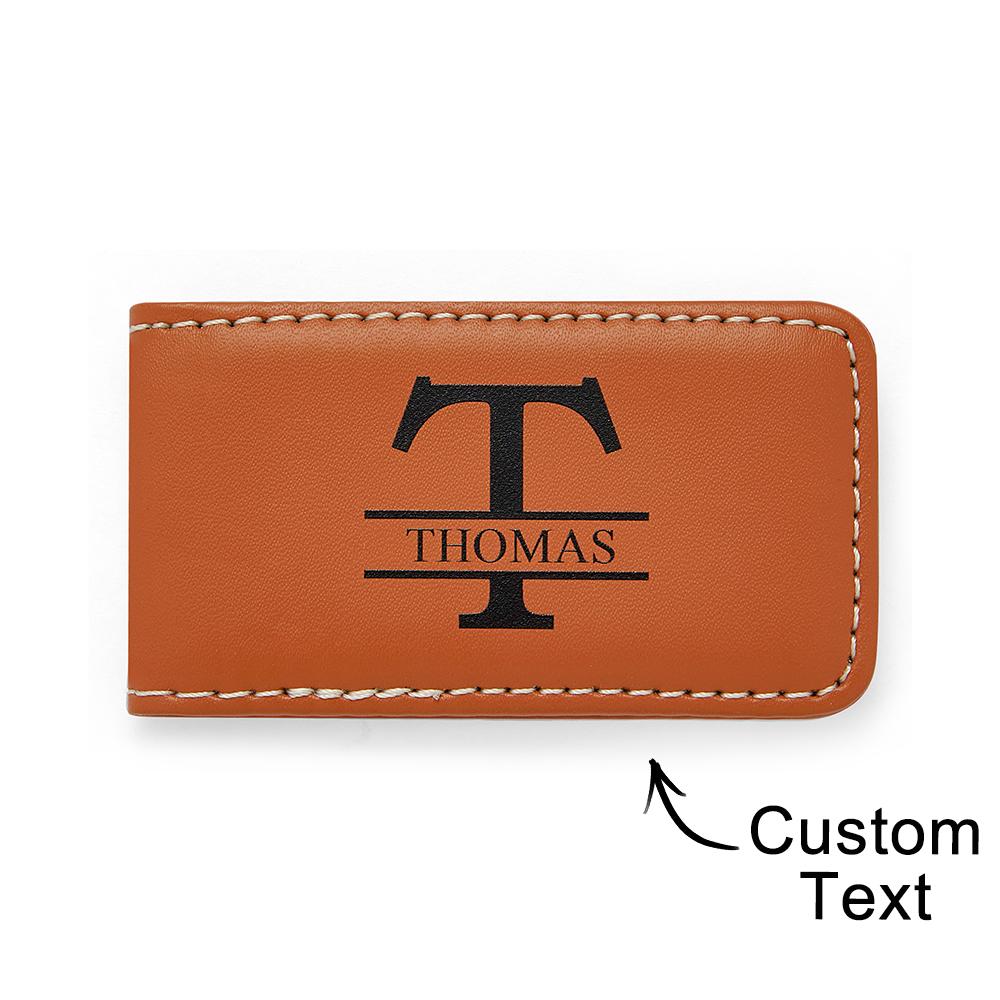 Custom Letter And Name - Personalized Leather Money Clip