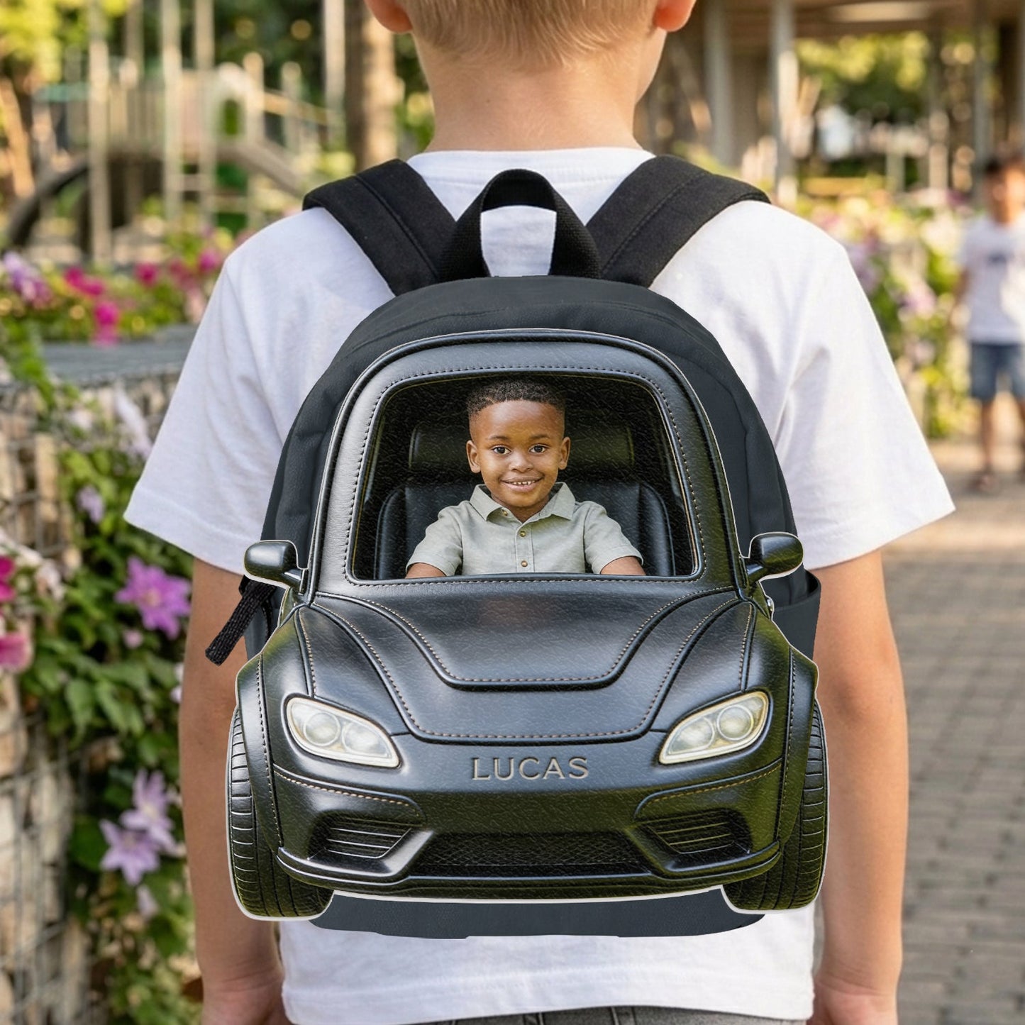 Custom From Photo And Vehicle - Personalized Kid Changeable Leather Patch Backpack