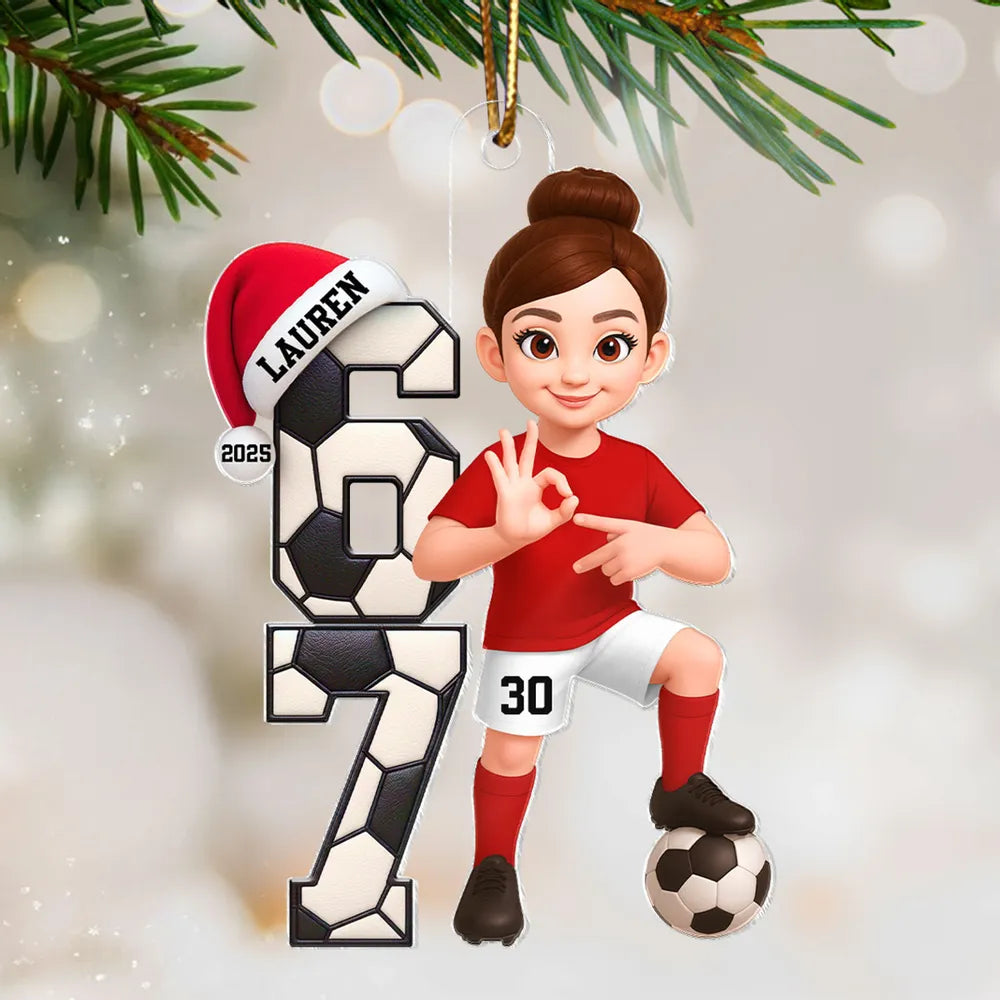 Custom Soccer Boy or Girl Acrylic Ornament – Funny Teen Slang Six Seven, Festive Holiday Decor & Creative Gift for Young Soccer Fans