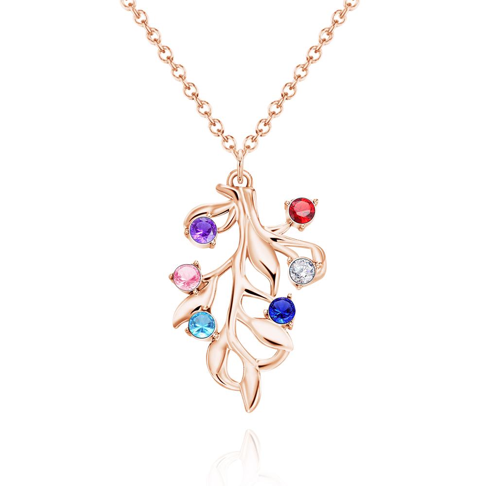 Family Birthstone - Personalized Family Diamond Tree Birthstone Necklace