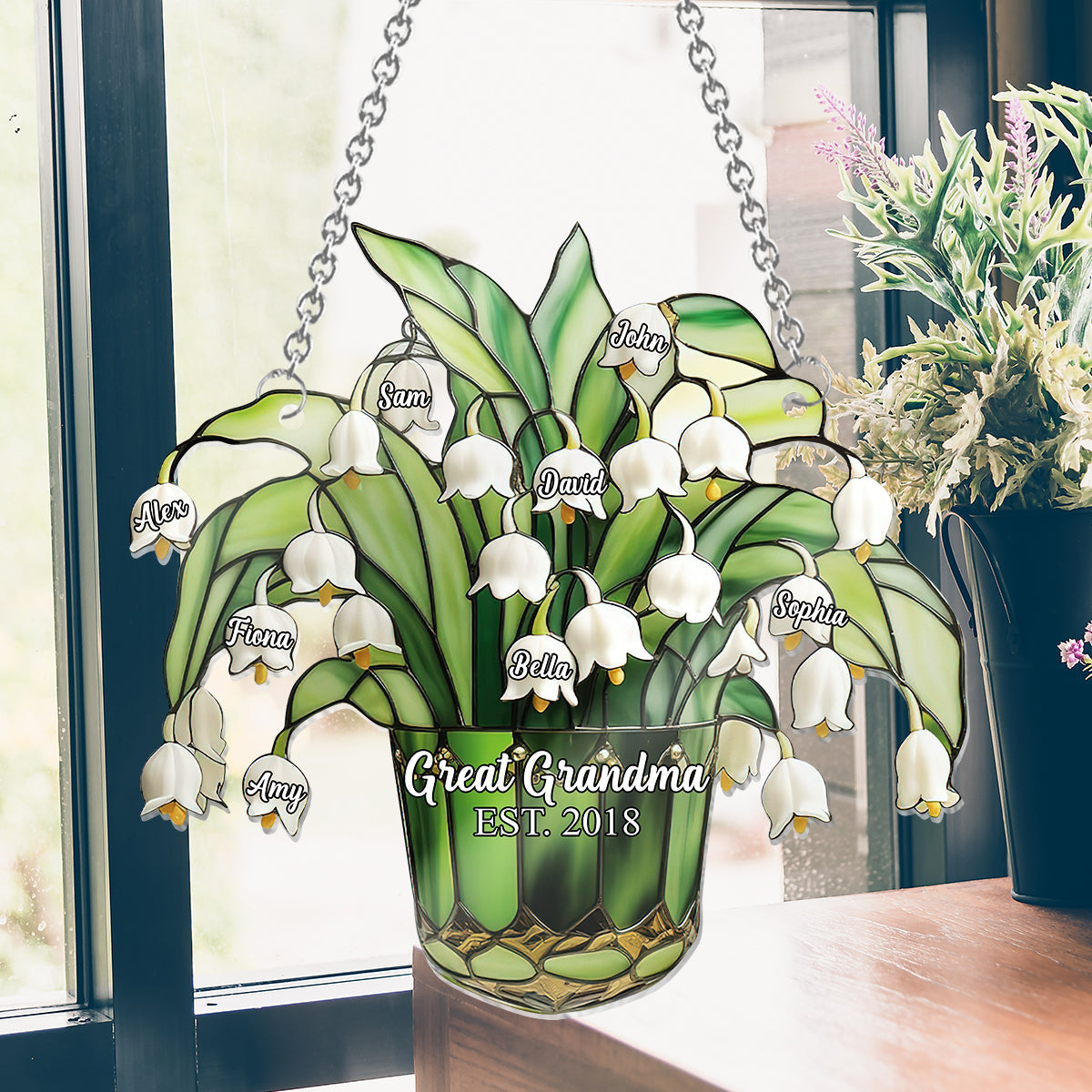 Lily Of The Valley Nana Mom Great Grandma - Personalized Grandma Window Hanging Suncatcher Ornament