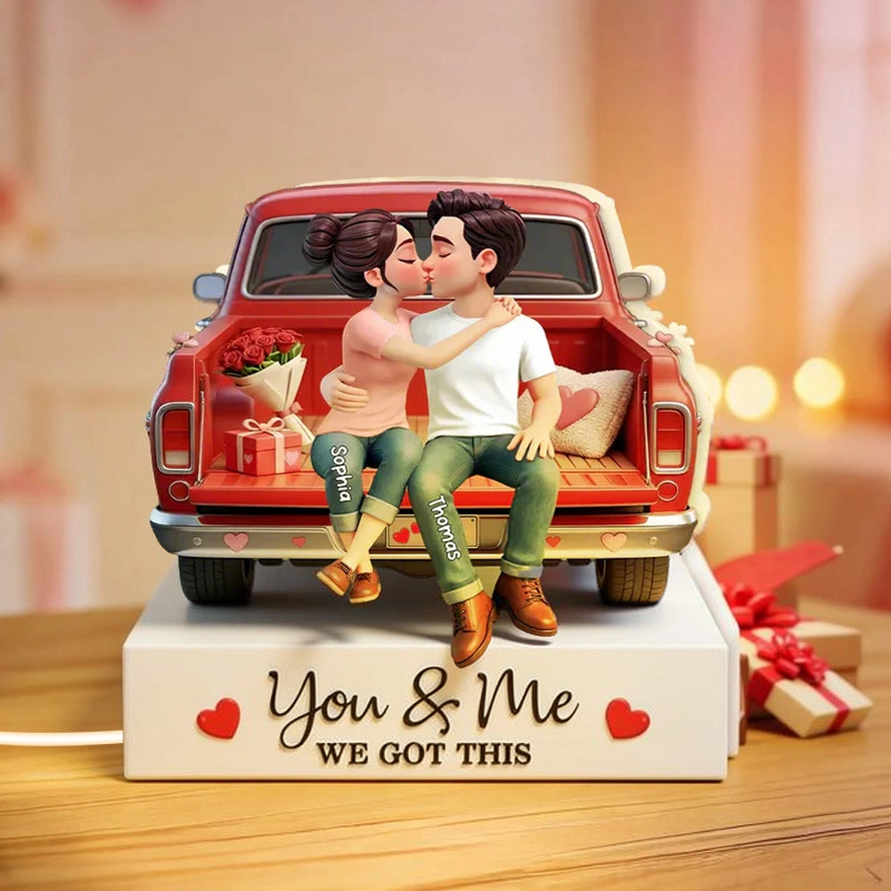 Personalized Couple Kissing in Red Truck Acrylic Light Box, Warm Glow Bedroom Decor, Unique Romantic Gift for Him or Her