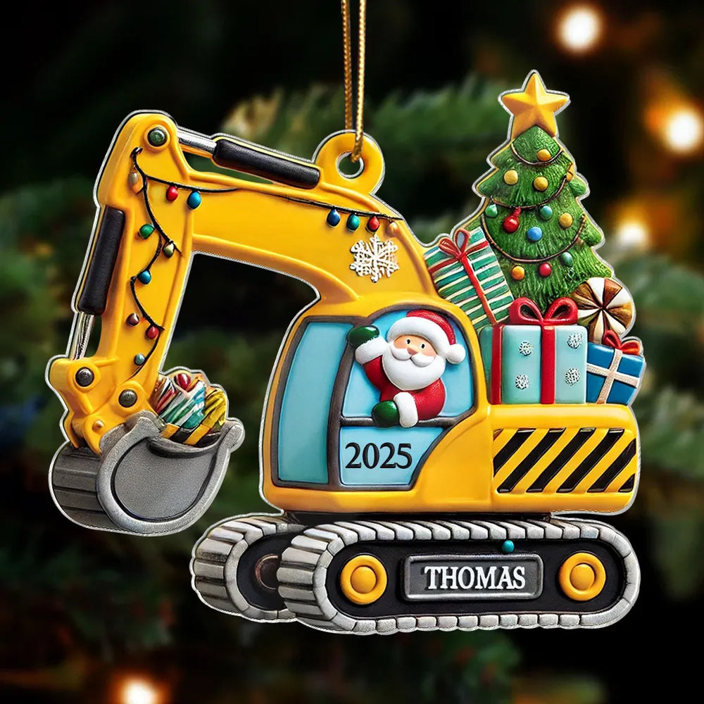 Custom Christmas Acrylic Ornament with Santa & Tree Design