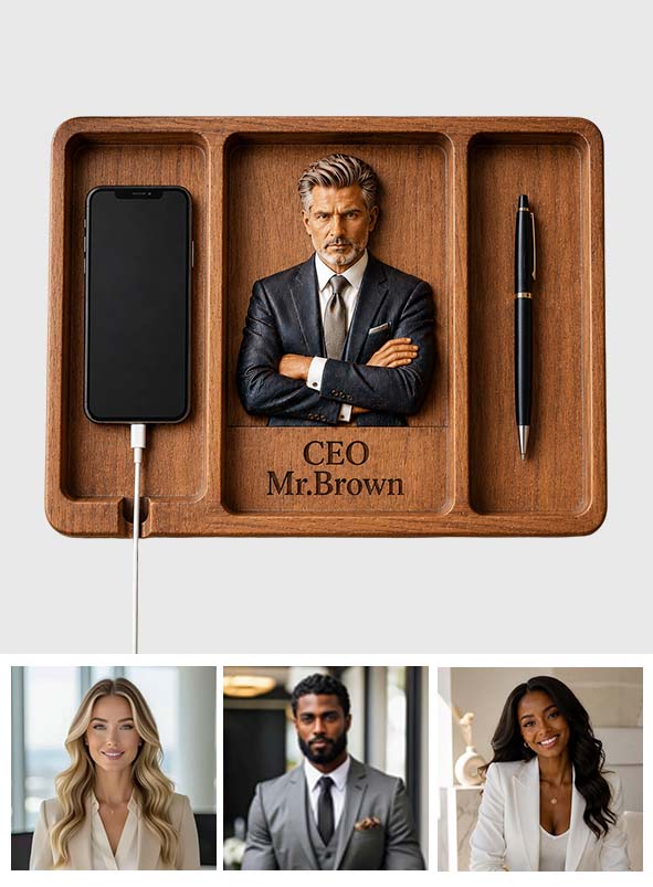 Desk Essentials - Personalized Colleague Wood Tray