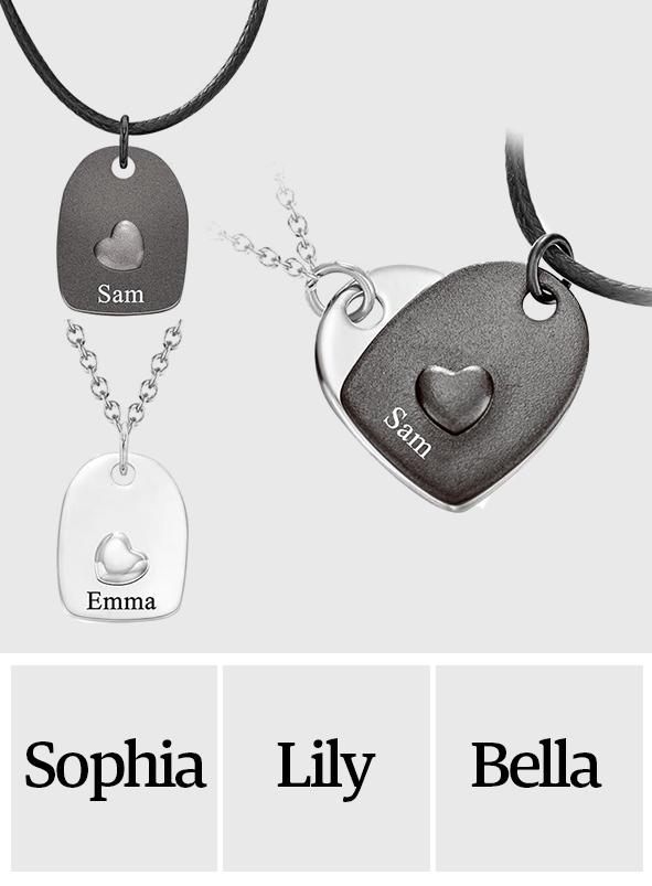 Couple Set - Personalized Couple Heart Matched Necklace Set