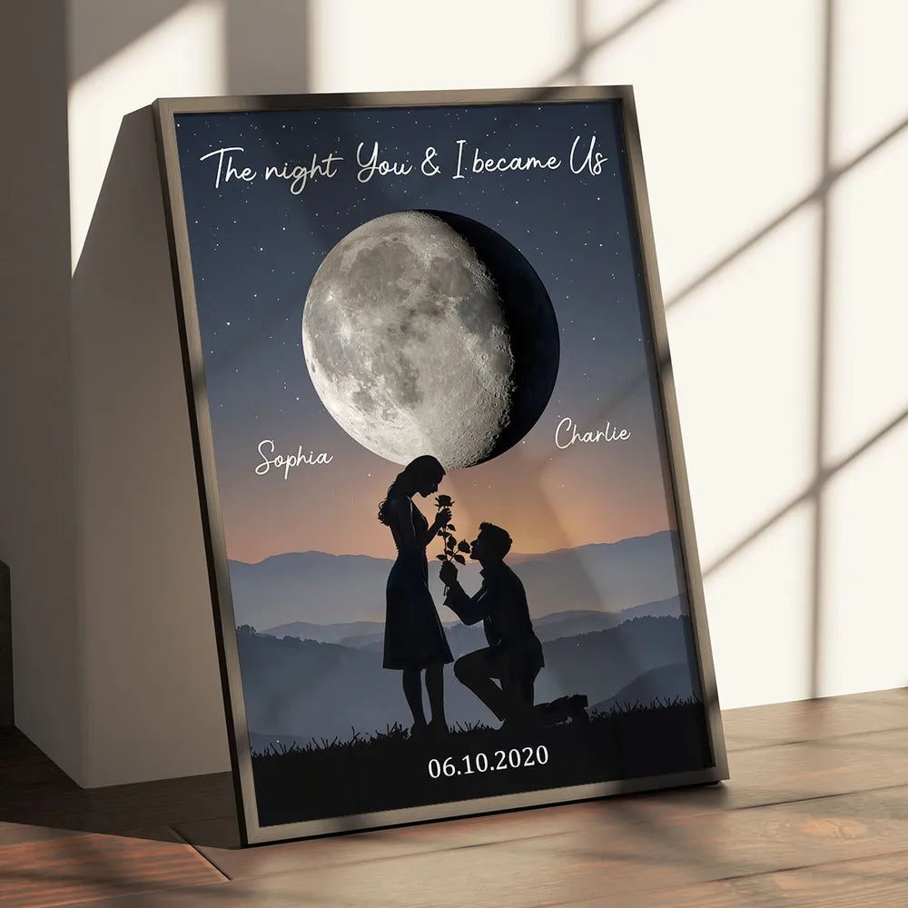 Personalized Poster The Night You & I Became Us Moonlit Proposal Silhouette Wall Art, Unique Romantic Gift for Couple