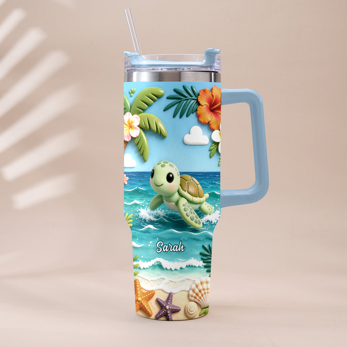 Back To The Ocean - Personalized Turtle Tumbler With Plush Charm