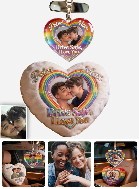Drive Safe - Personalized LGBT Support Shaped Fur Pillow & Car Ornament