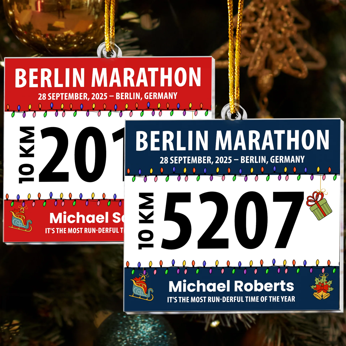 Runner Acrylic Ornament - Marathon Bib Style with Festive Lights, Easy to Hang, Creative Keepsake Gift for Athletes