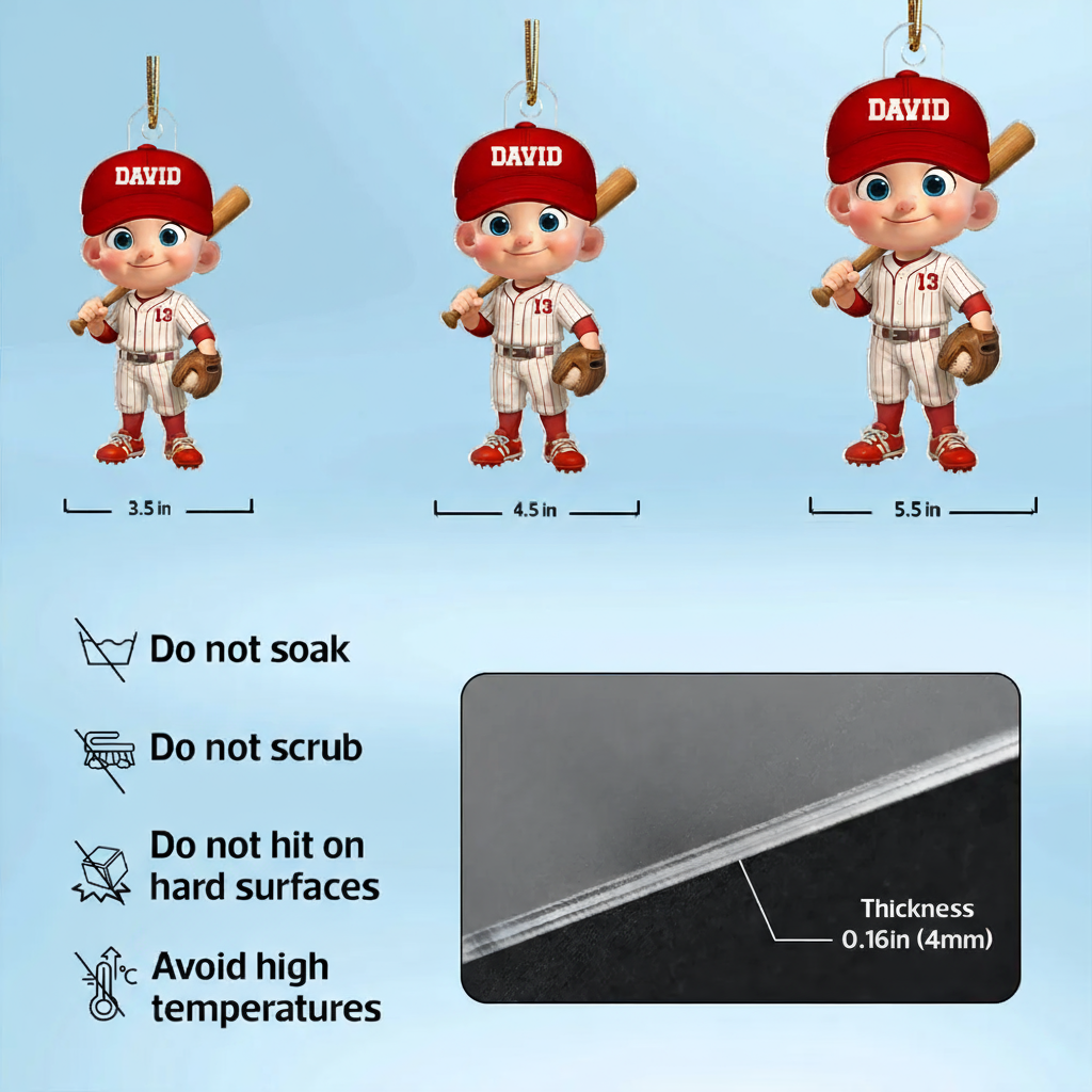 Baseball Acrylic Ornament with Cute Character Design, Customizable Holiday Tree Decoration, Perfect Gift for Kids and Families
