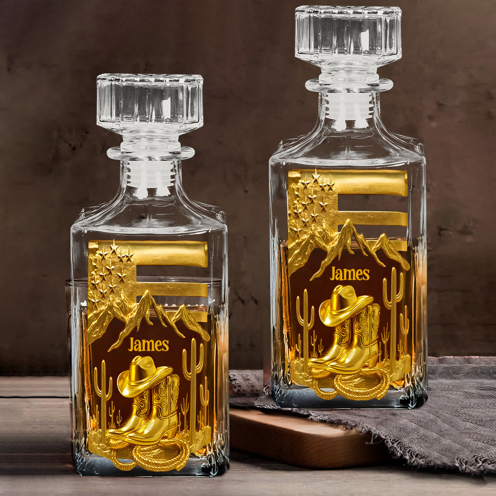 Cowboy Boots - Personalized Western Outfit Whiskey Decanter Set