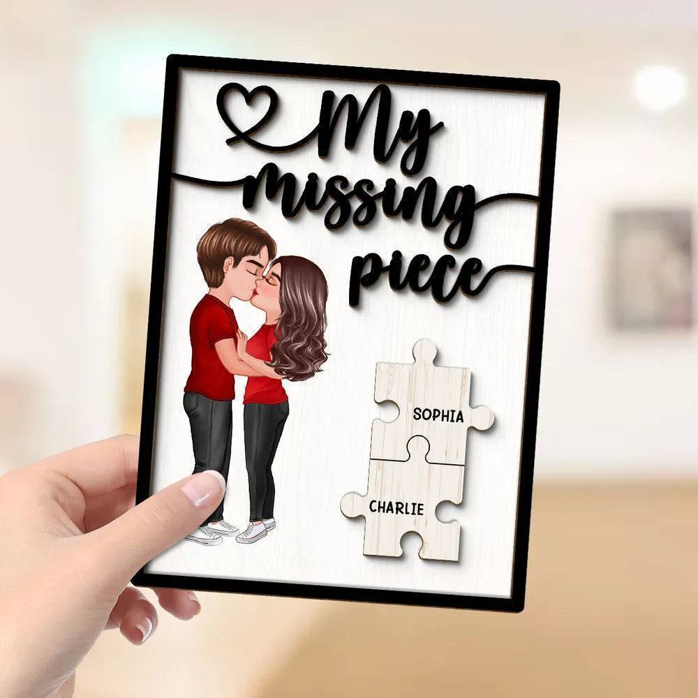 Personalized 2-Layer Wooden Plaque My Missing Piece Kissing Couple Puzzle Art, Romantic Home Decor, Unique Gift for Couples