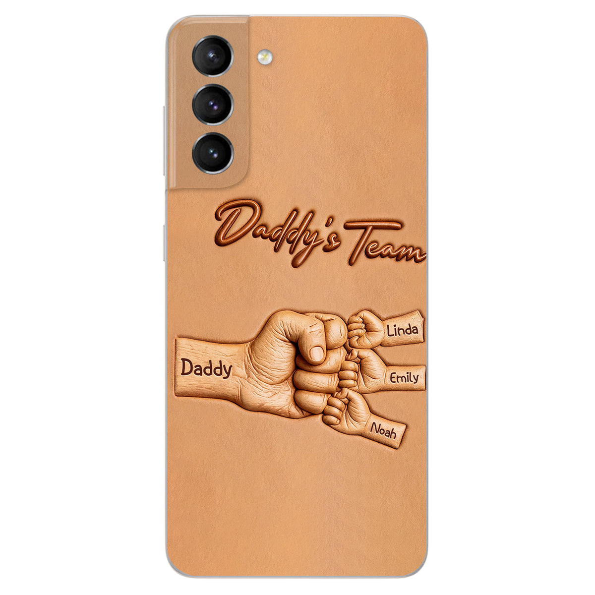 Daddy's Team - Personalized Father 3D Embossed Leather Phone Case