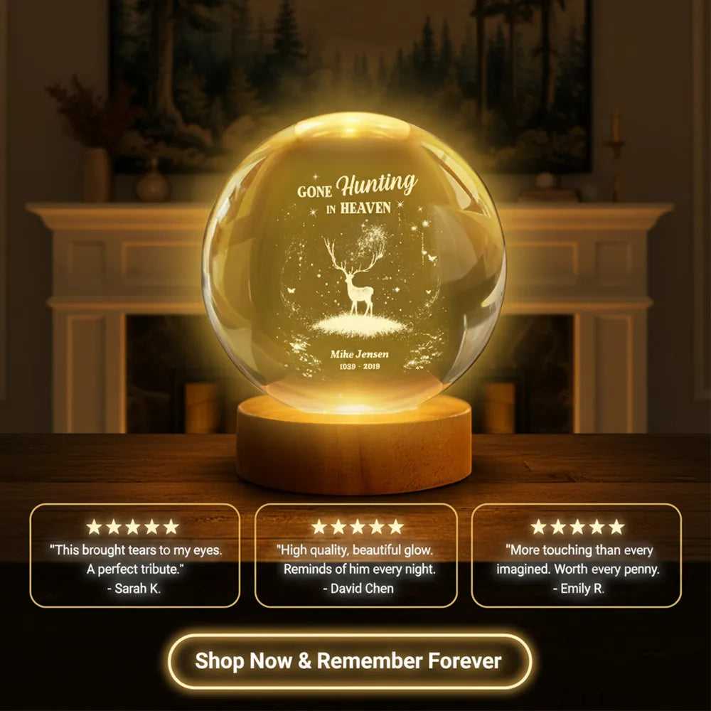 Personalized Crystal Ball LED Night Light Gone Hunting in Heaven Memorial Night Light, Unique Remembrance Gift