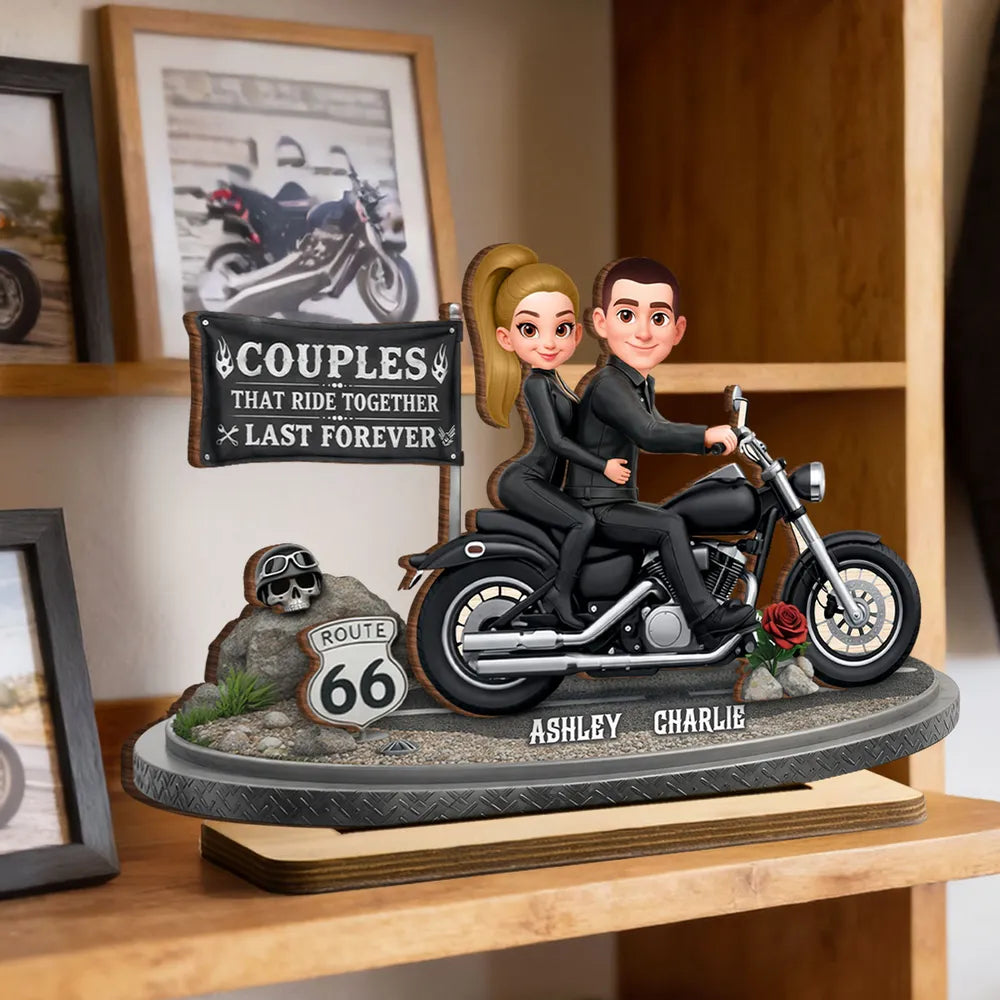 2-Layer Wooden Plaque Personalized Couple Riding a Motorcycle Heartfelt Keepsake for Living Room Display Unique Gift for Him & Her