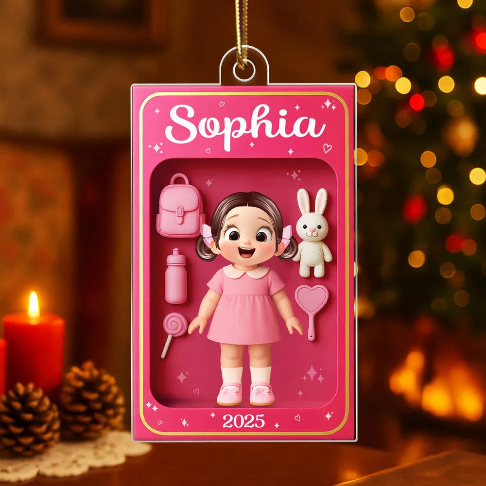 Pink Acrylic Girl Ornament - Personalized Gift for Kids