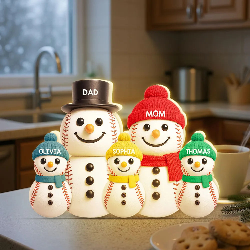 Baseball Snowman Family Acrylic Light Box, Personalized Design, Christmas Decor, Warm Glow, Unique Gift for Family