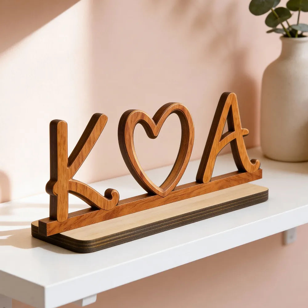 Personalized 2-Layer Wooden Plaque with Initials Heart, Romantic Shelf Decor, Unique Gift for Couples