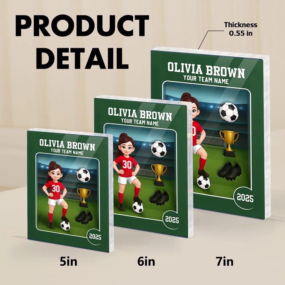 Acrylic Block Plaque - Customizable Soccer Keepsake, stadium design, player with ball - Creative Gift for Kids & Teams