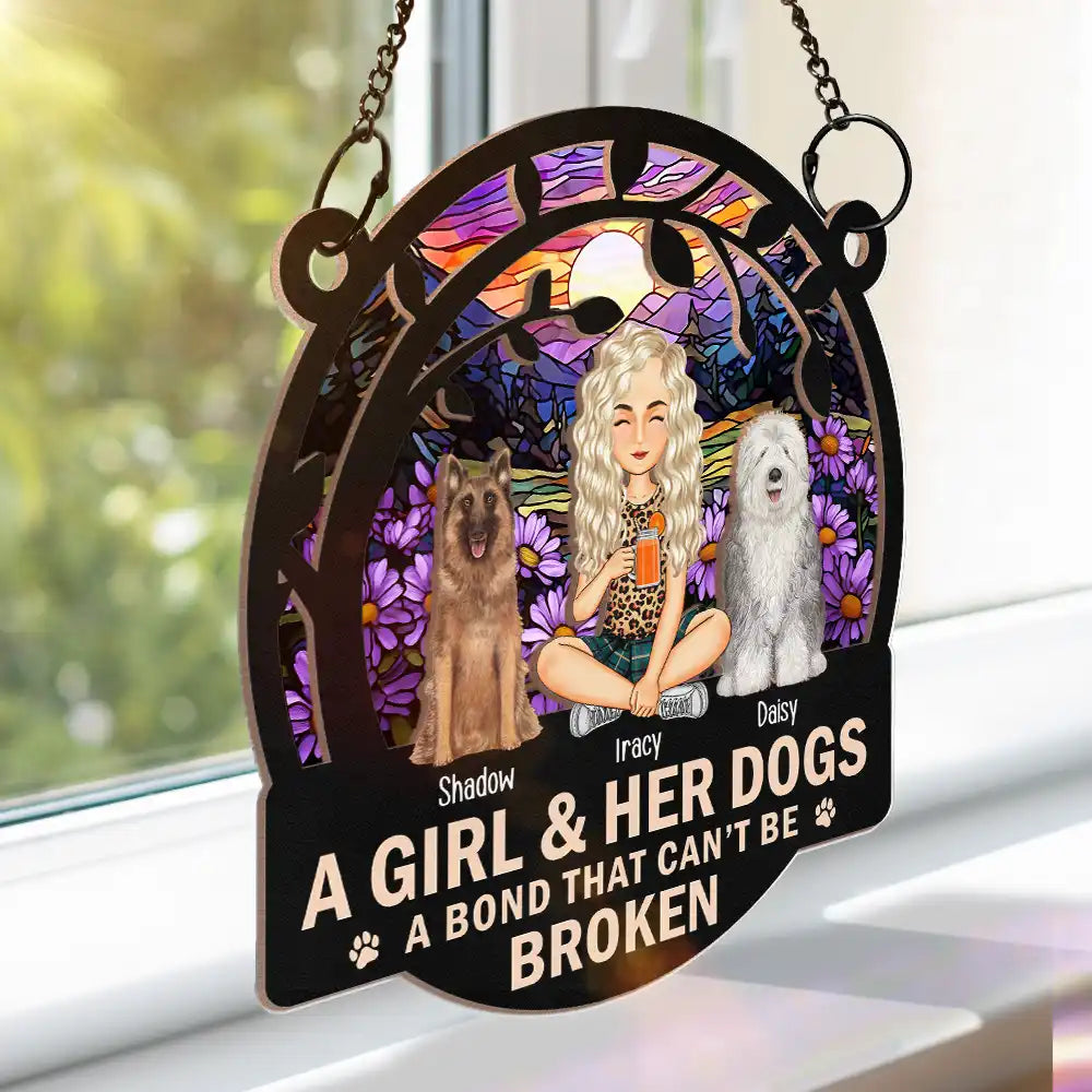 Personalized Wood and Acrylic Layered Ornament – A Girl & Her Dog, Custom Design with Starry Background and Pet Details, Sentimental Gift for Pet Lovers and Dog Moms, Perfect for Home Decor