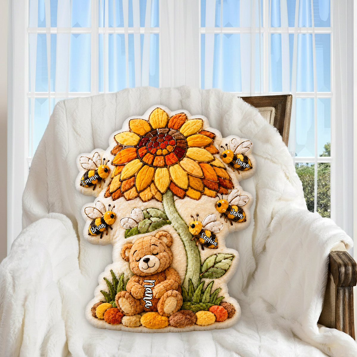 Grandma’s Blooming Love - Gift for Mother, Nana - Personalized Grandma Premium Faux Fur Pillow