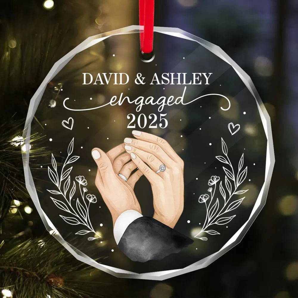 Engagement Crystal Ornament with Personalized Design, Romantic Touch for Couples, Perfect Gift Keepsake
