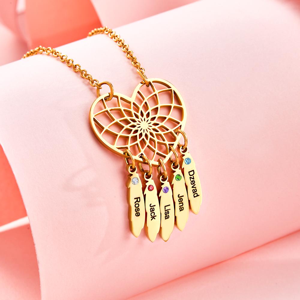 Family Name - Personalized Family Dreamcatcher Birthstone Necklace