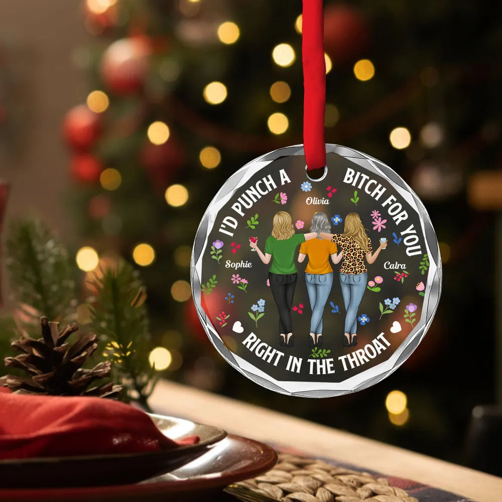 Custom Bestie Crystal Ornament with Back-View Friends Illustration – Personalized Crystal Ornament, Hilarious Unique Gift for Best Friend