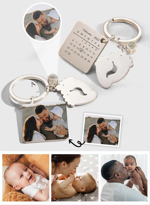 Baby Feet Projection Photo Calendar - Personalized Newborn Photo Projection Calendar Keychain