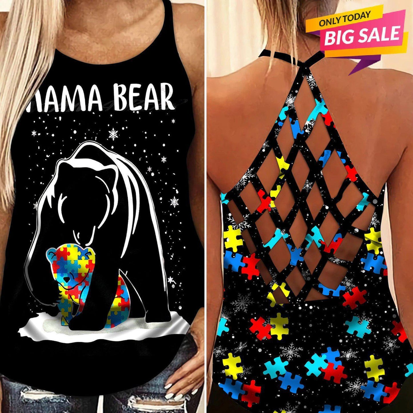 Autism Love - Autism Awareness Cross Tank Top 0921