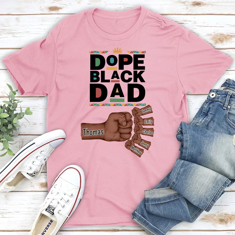 Personalized Dope Black Dad Classic Tee With Fist Bump Hands Design, Unique Father's Day Gift For Dad