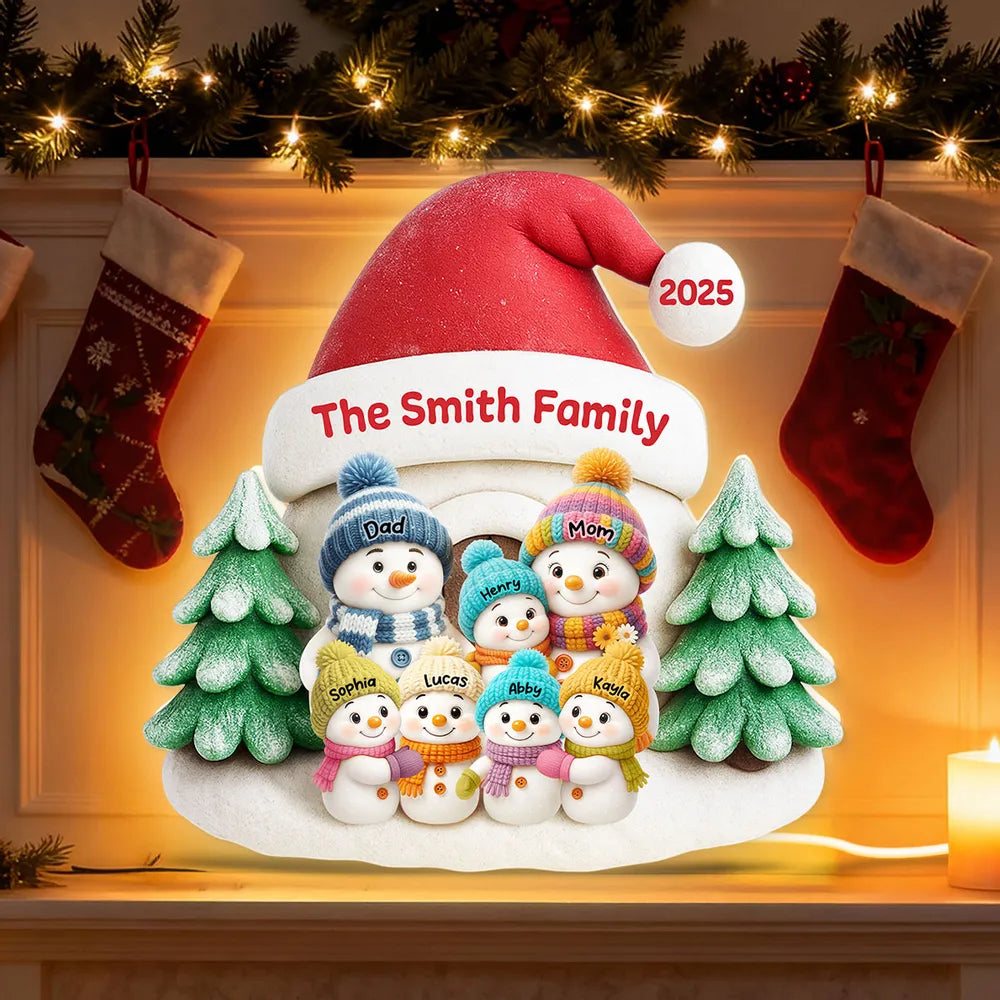 Acrylic Light Box with Snowman Family Scene, cozy window glow for holiday décor, heartwarming keepsake, perfect gift for parents and family