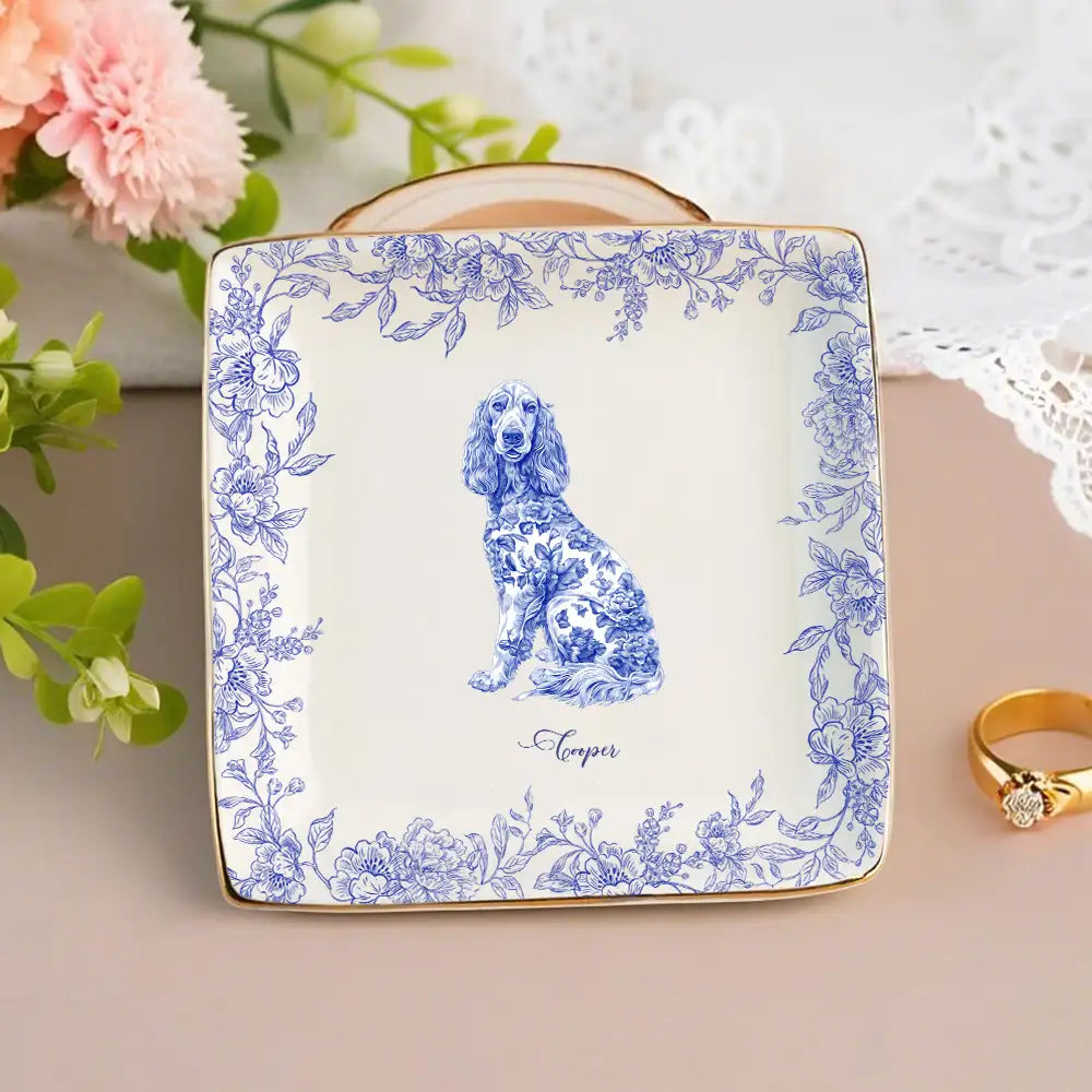 Custom Dog Lover Bone China Plaque in Toile de Jouy Style – Collectible Pet Wall Decor & Thoughtful Holiday or Anniversary Gift