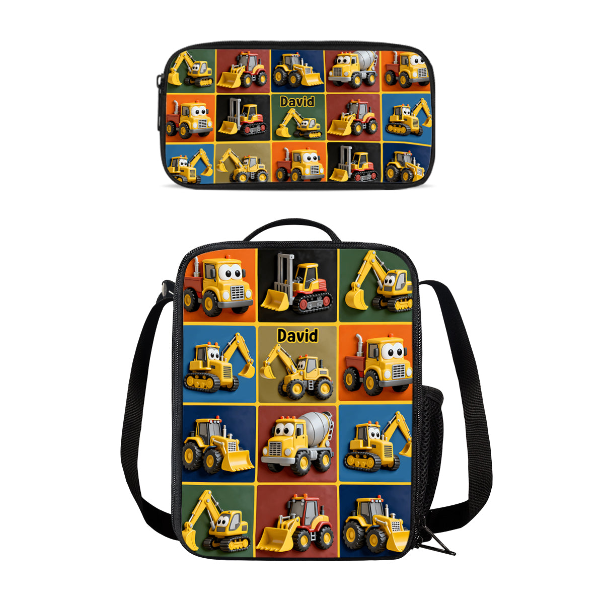 Construction Machines - Personalized Kid Backpack Lunch Bag Pencil Case Set