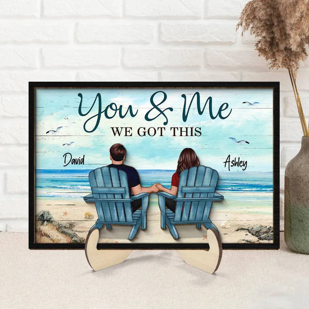 Seaside Memories - Personalized Vintage Beach Couple Wooden Plaque - A Timeless Anniversary Gift for Him & Her
