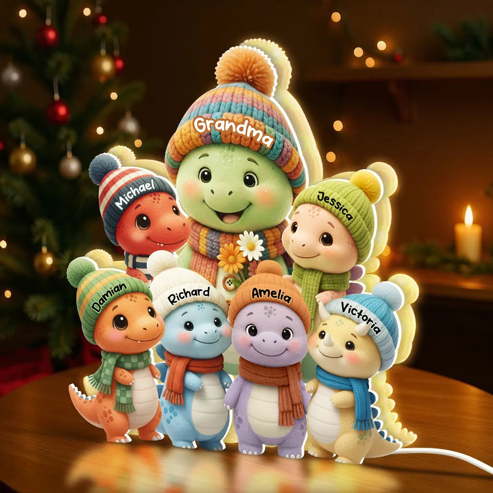 Dinosaur Family Acrylic Light Box – Cozy Holiday Lamp, Perfect Gift for Grandma