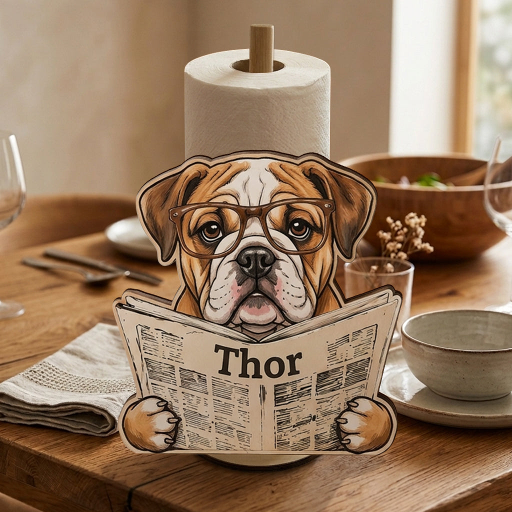Custom Any Photo Reading Newspaper - Personalized Dog Paper Towel Stand