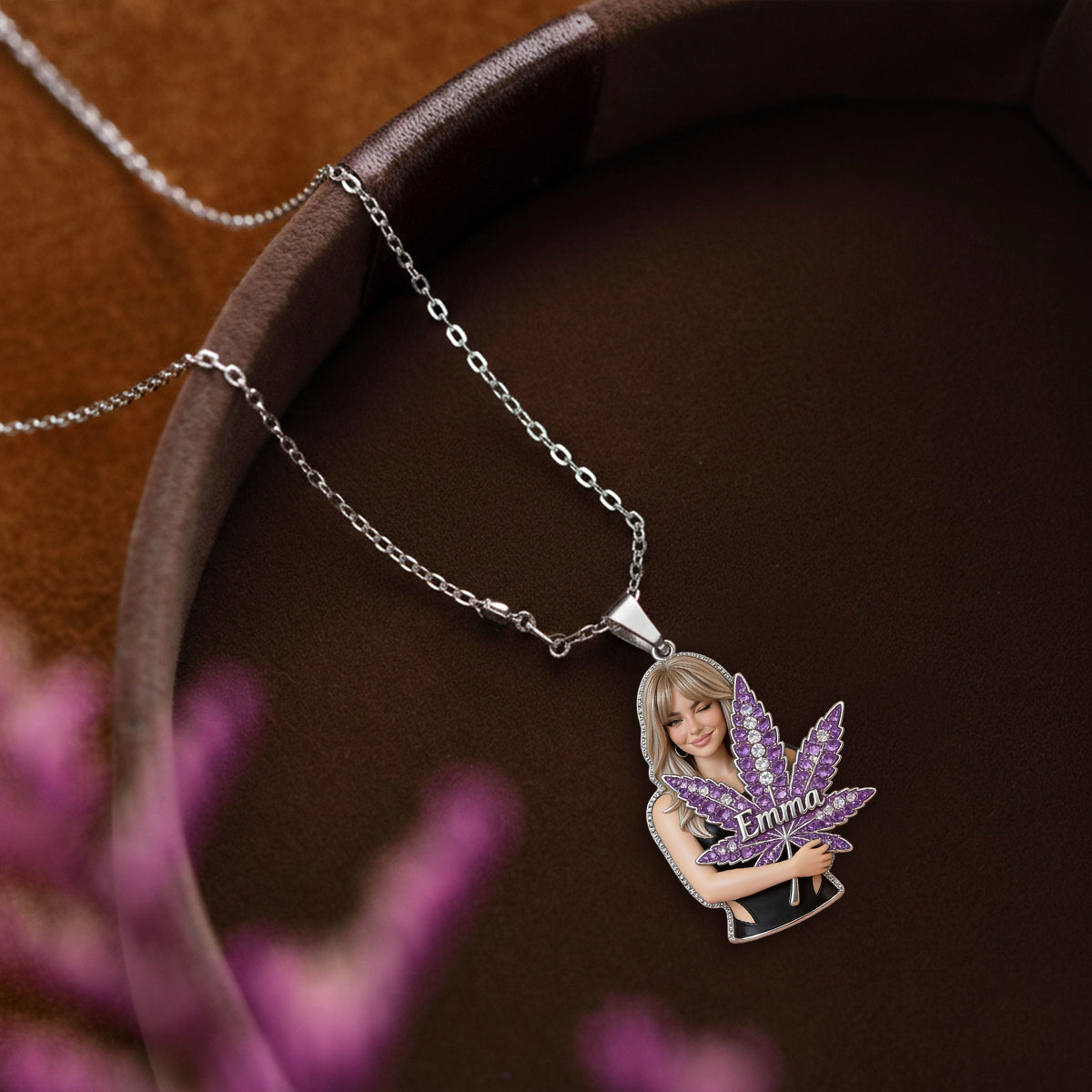 Custom Any Photo - Personalized Weed Shaped Metal Pendant Necklace