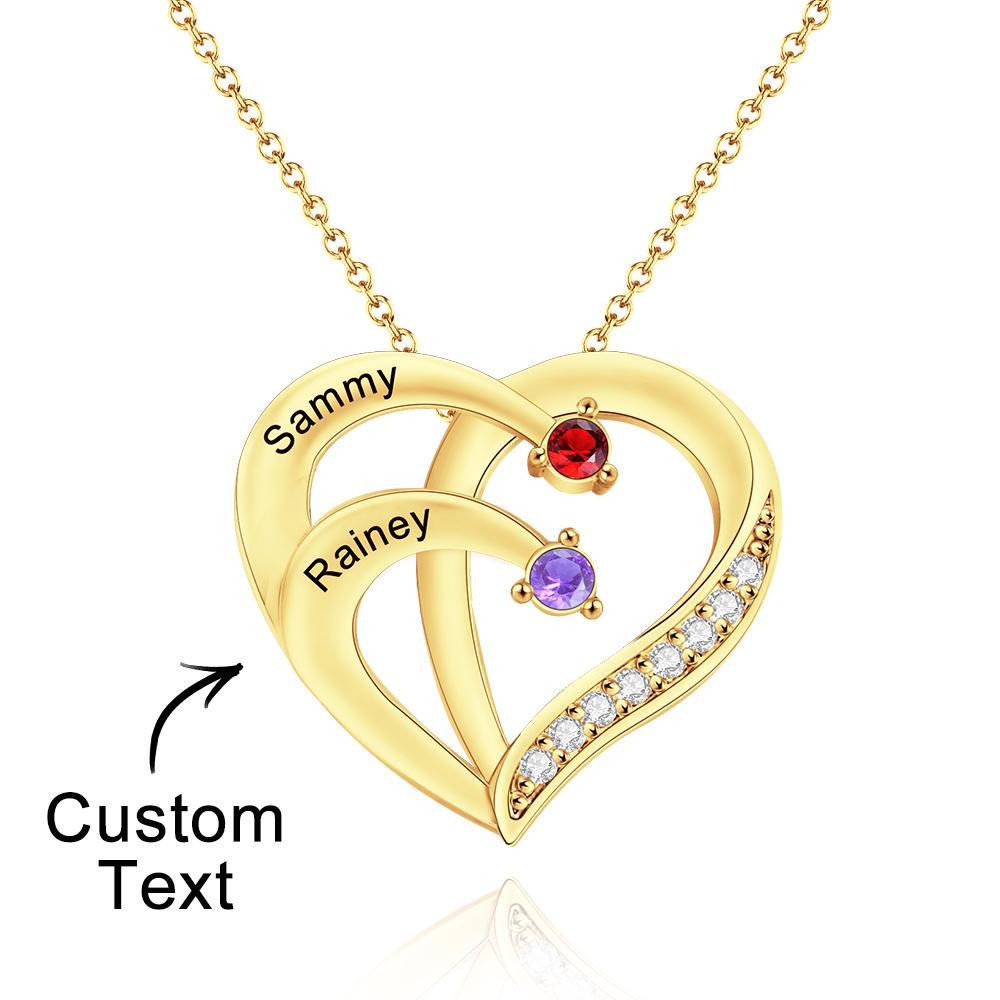 Love By Heart - Personalized Family Names Heart Shaped Necklace With Birthstone