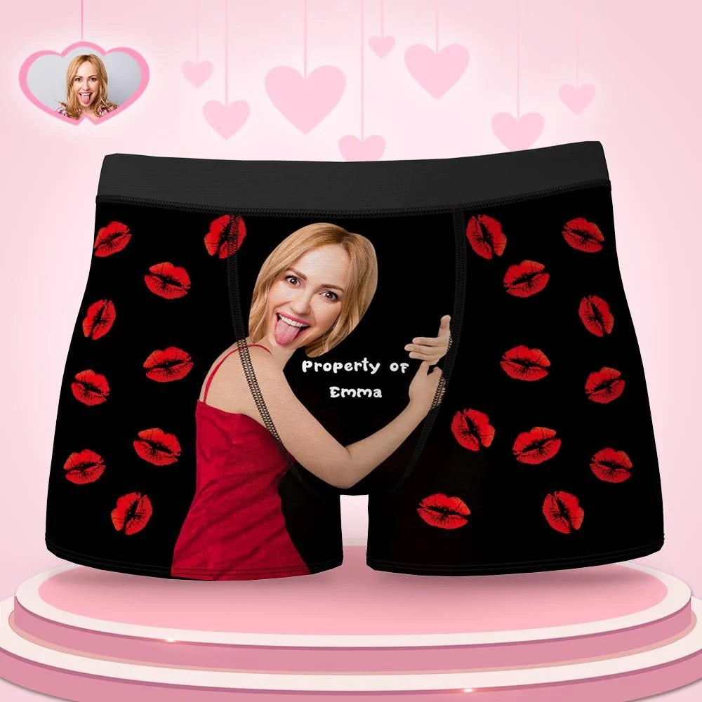 Custom Sexy Red Lips Boxers AR View - Personalized Couple Men's boxer briefs