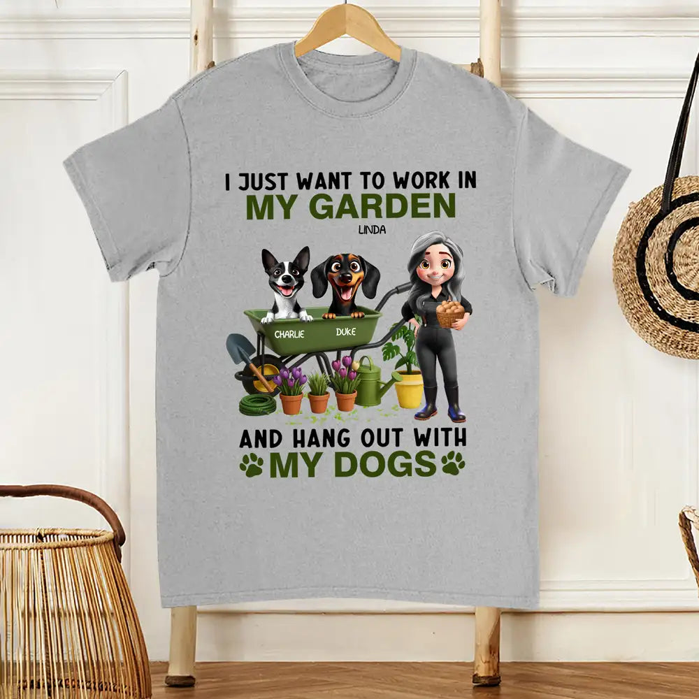I Just Want to Work in My Garden and Hang Out With My Dogs – Personalized Illustration Classic Tee, Creative Gift for Dog Lovers