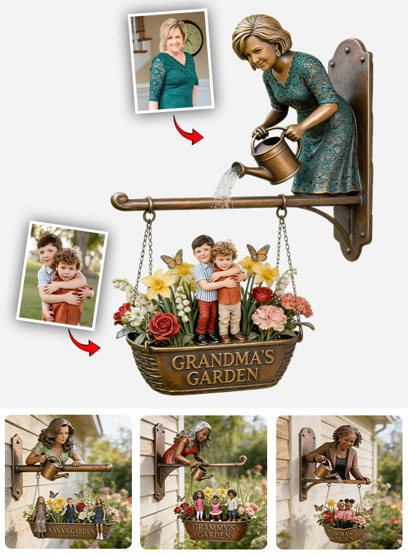 Custom Any Photo My Beautuful Garden - Personalized Grandma Wooden Wall Mount Sign