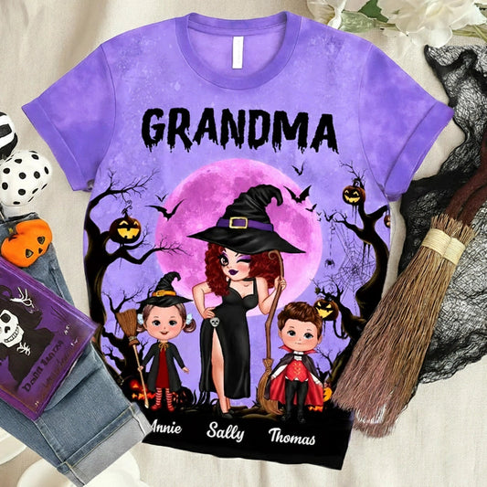 Halloween Grandma Classic Tee with Whimsical Illustration for Family Fun and a Perfect Gift