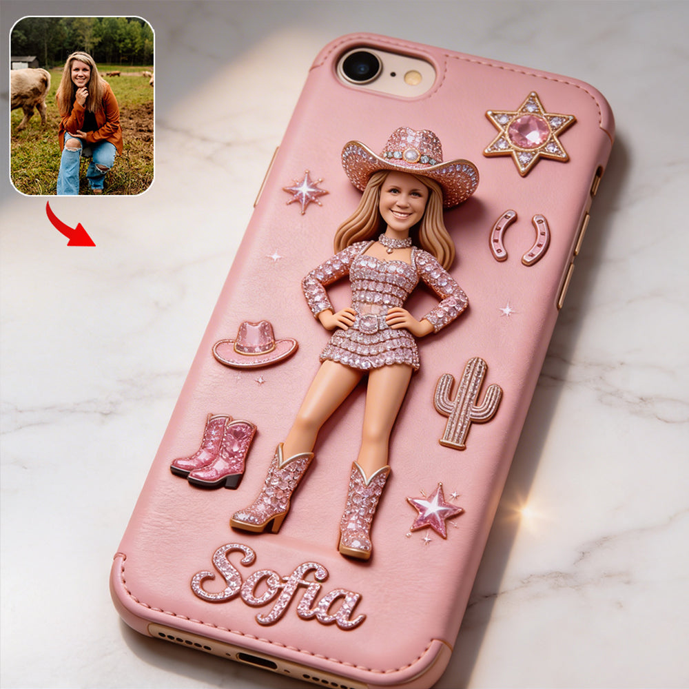 Cowgirl Spirit - Personalized Cowgirl 3D Embossed Leather Phone Case