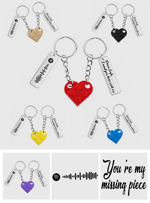Music Code Heart Brick Matching Music Code Heart Bricks Keychain - Personalized Couple Keychain