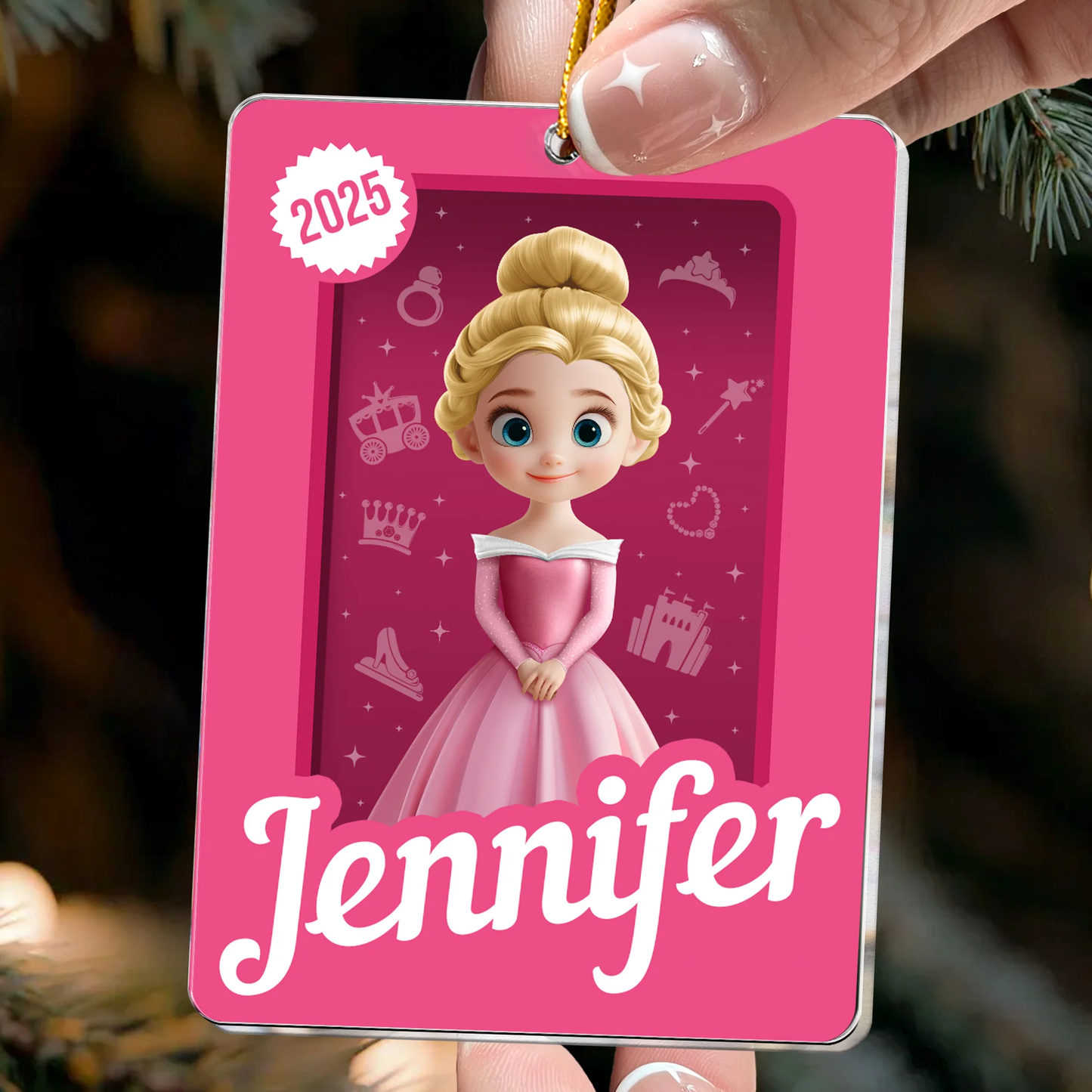 Acrylic Ornament with Cute Princess Artwork, Customizable Kids Keepsake for the Tree - Creative Gift She Will Love