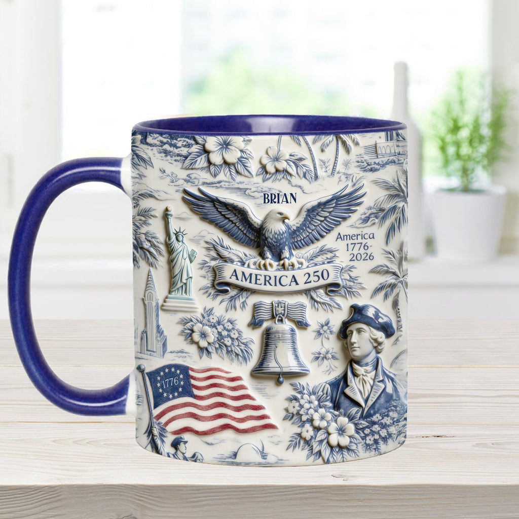 250 Years of America 1776–2026 Vintage Patriotic - Personalized Independence Day/ 4th of July Accent Mug & Coaster
