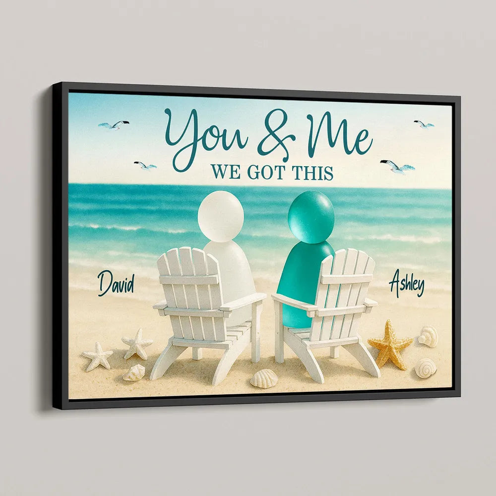 Poster You & Me Beach Couple, Sea-Glass Inspired Seaside Chairs Scene, Personalized Coastal Decor, A Unique Gift for Couples