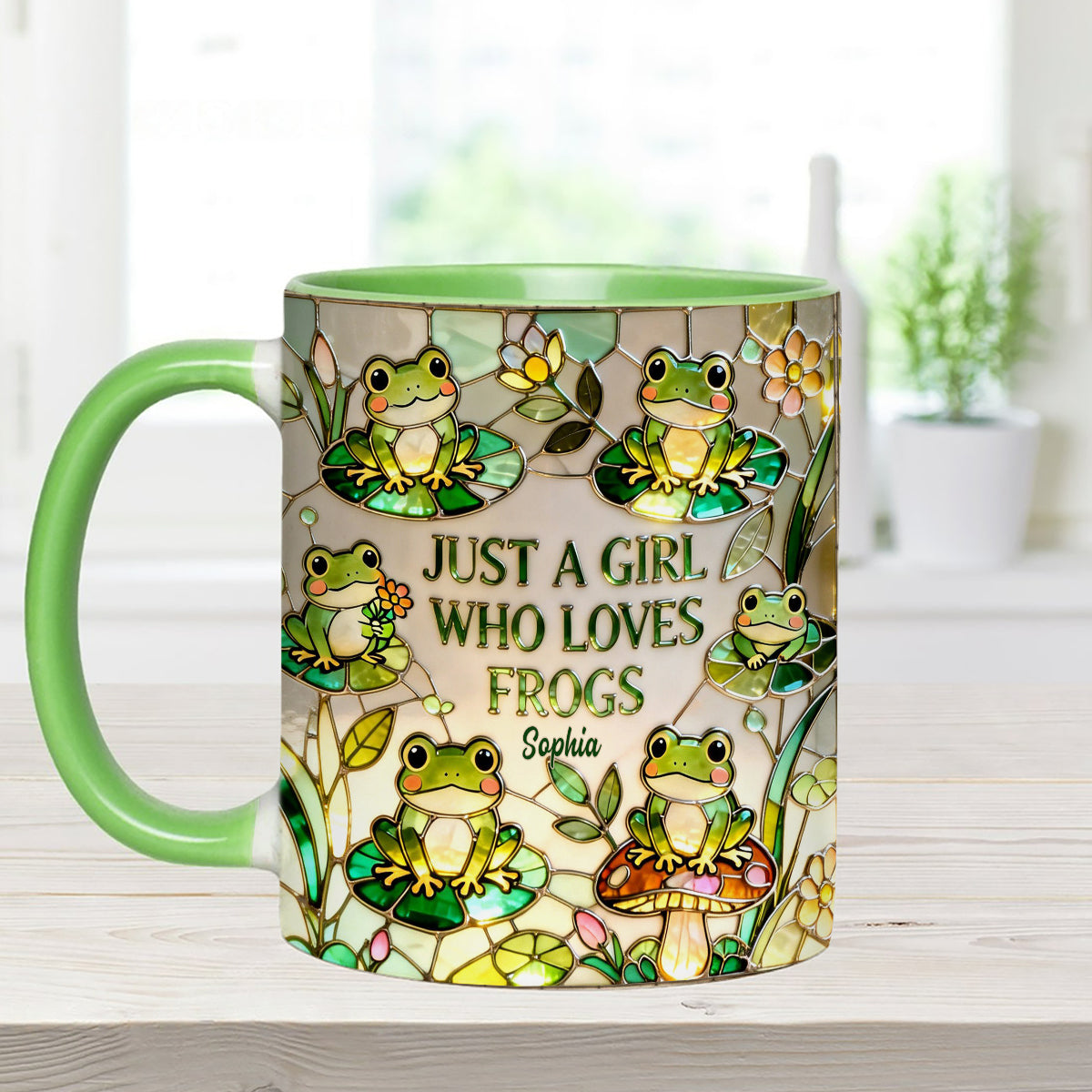 Just A Girl Who Loves Frogs - Personalized Frog Set Accent Mug with Acrylic Stirrers