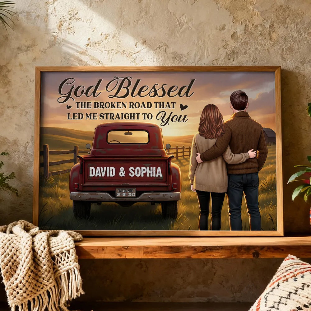 Personalized Couple Sunset Poster Country Truck Scene Romantic Wall Art Unique Gift for Husband or Wife